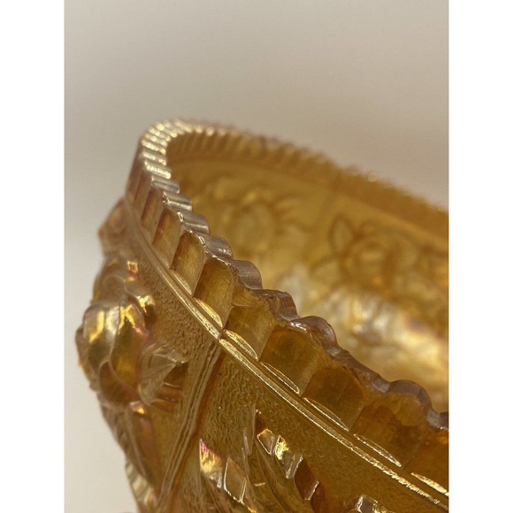 Vintage Imperial Glass Marigold Yellow Rose Sawtooth Footed Bowl - Picture 5 of 10